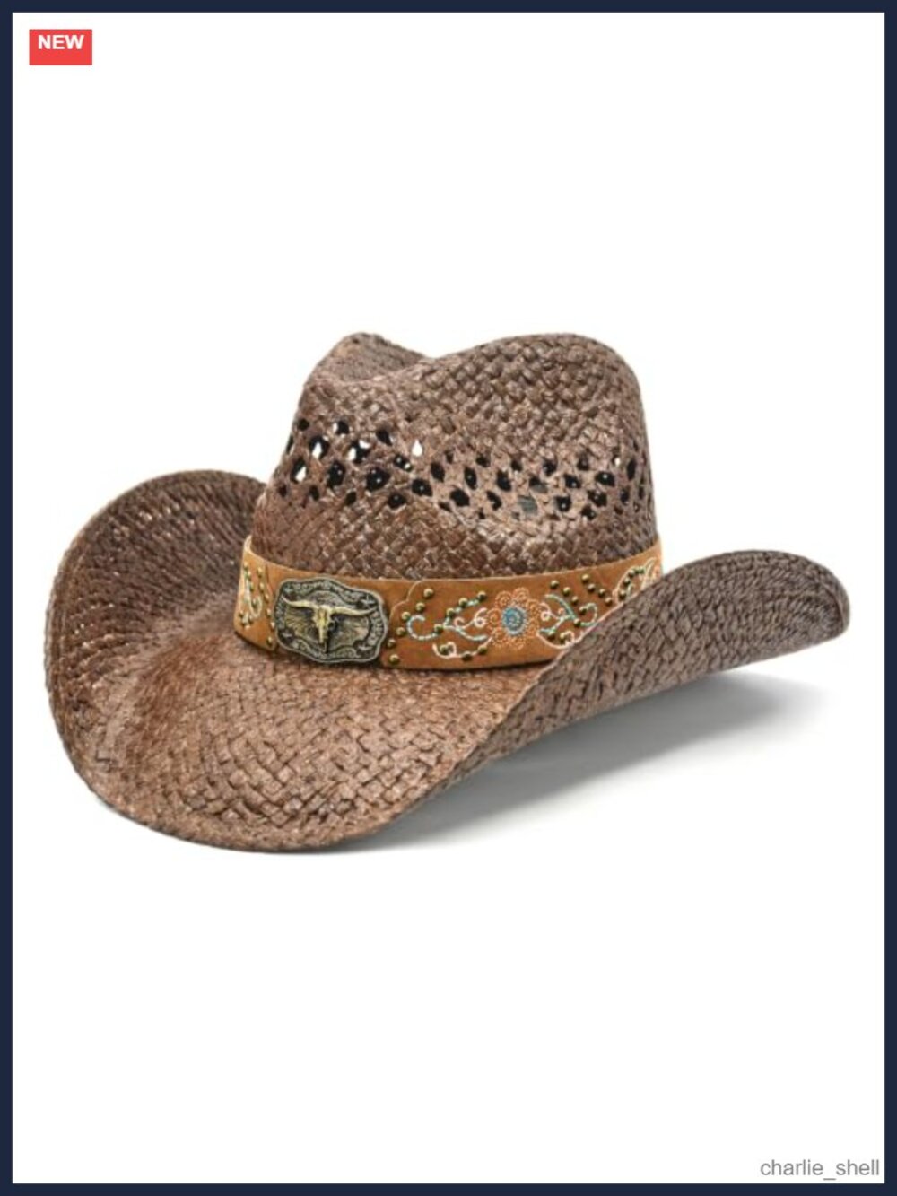Woven Straw Cowboy Hat Teardrop Western Cowgirl Sun Hat Wide Brim